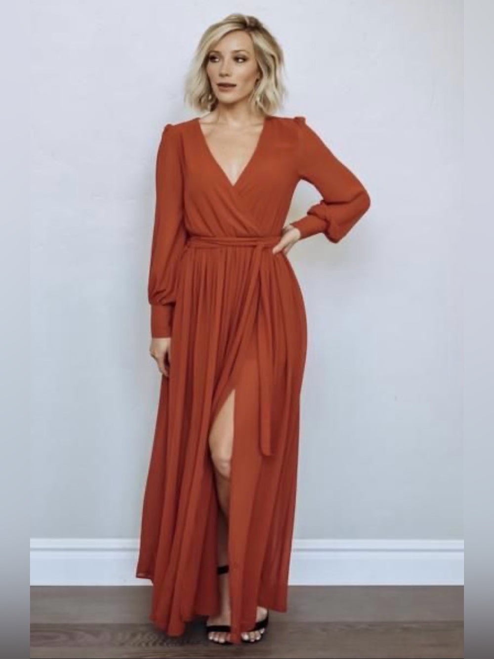 Baltic Born Celine Chiffon Maxi Dress Lined Rust Orange Women’s Size Medium NEW